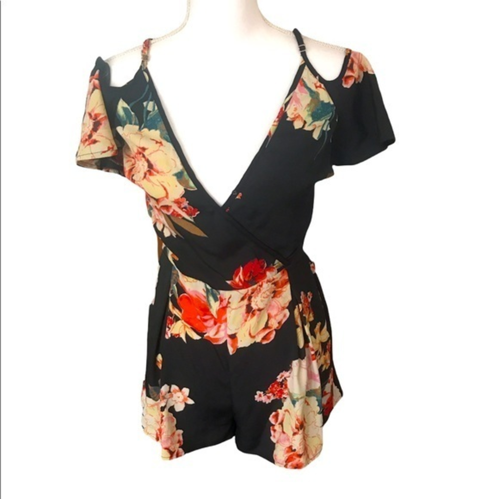 Band of Gypsies Black Floral‎ Romper S EUC